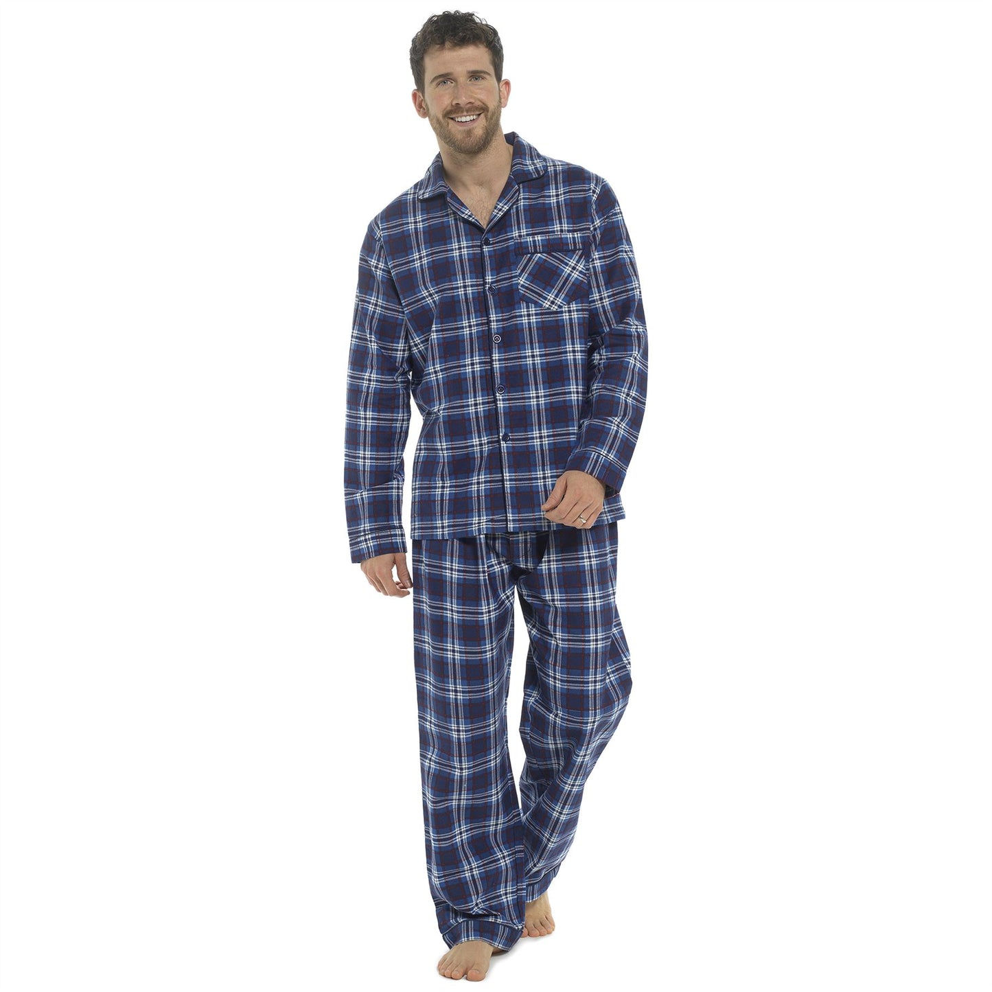 Tom Franks Mens Flannel Pyjamas Blue/Red Check