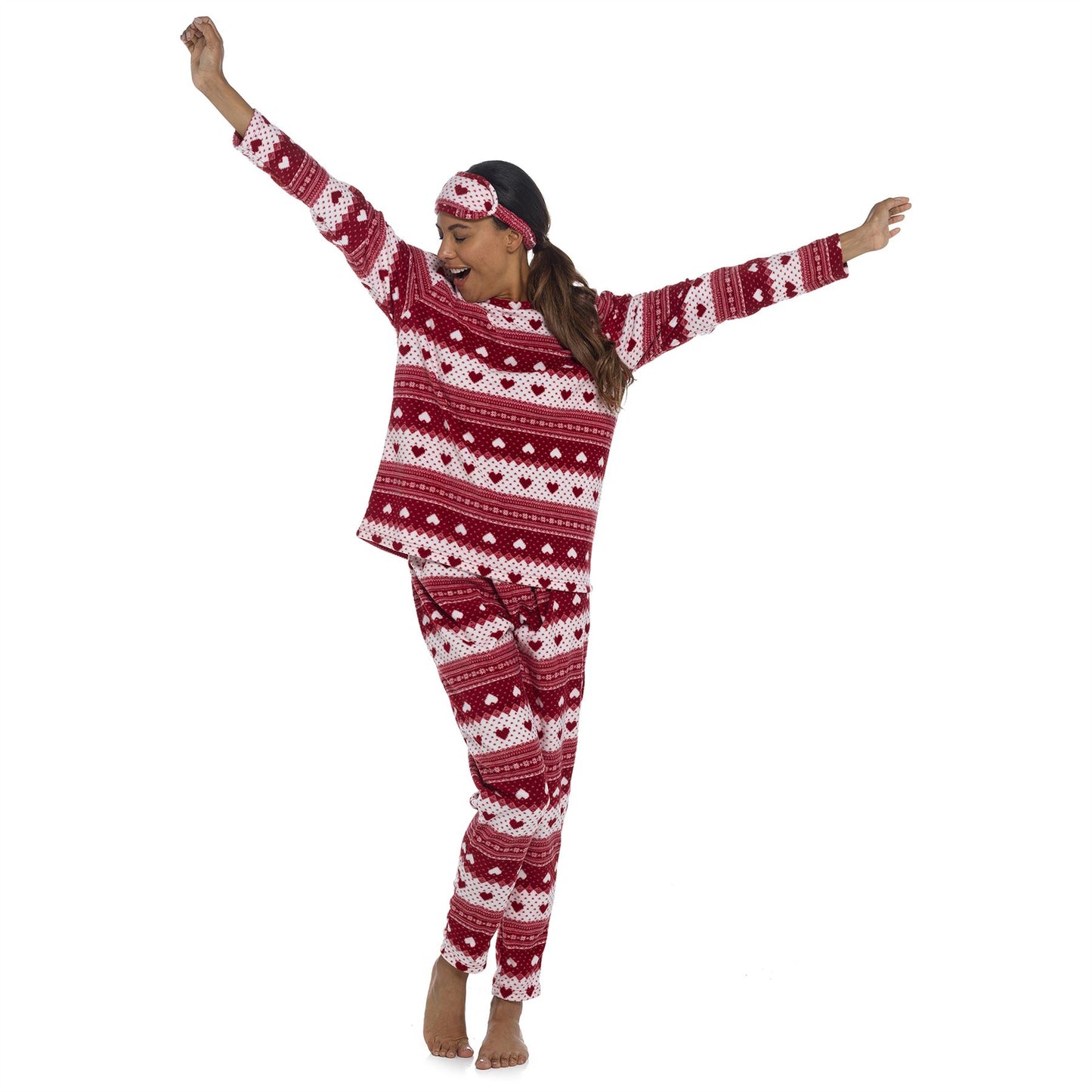 Follow That Dream Womens Fairisle Hearts Fleece Pyjamas - Red