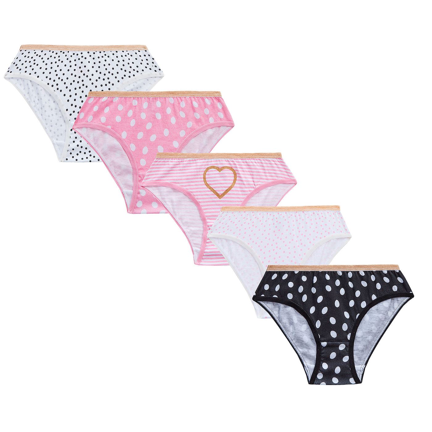 4Kidz Girls Briefs 5 Pack - Dots (7-13 Years)