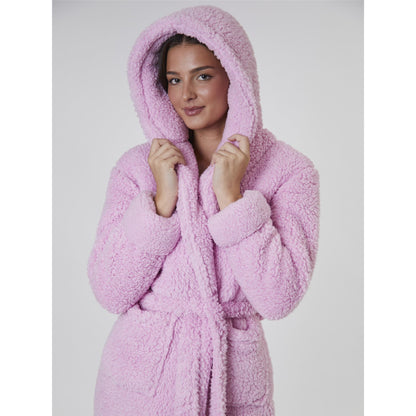 Loungeable Chunky Sherpa Hooded Midi Robe - Pink