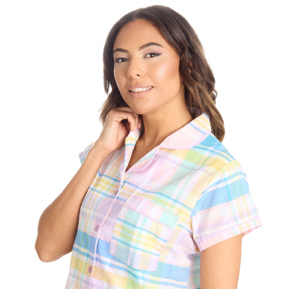 Forever Dreaming Womens Yarn Dyed Woven Check Pyjamas - Pink