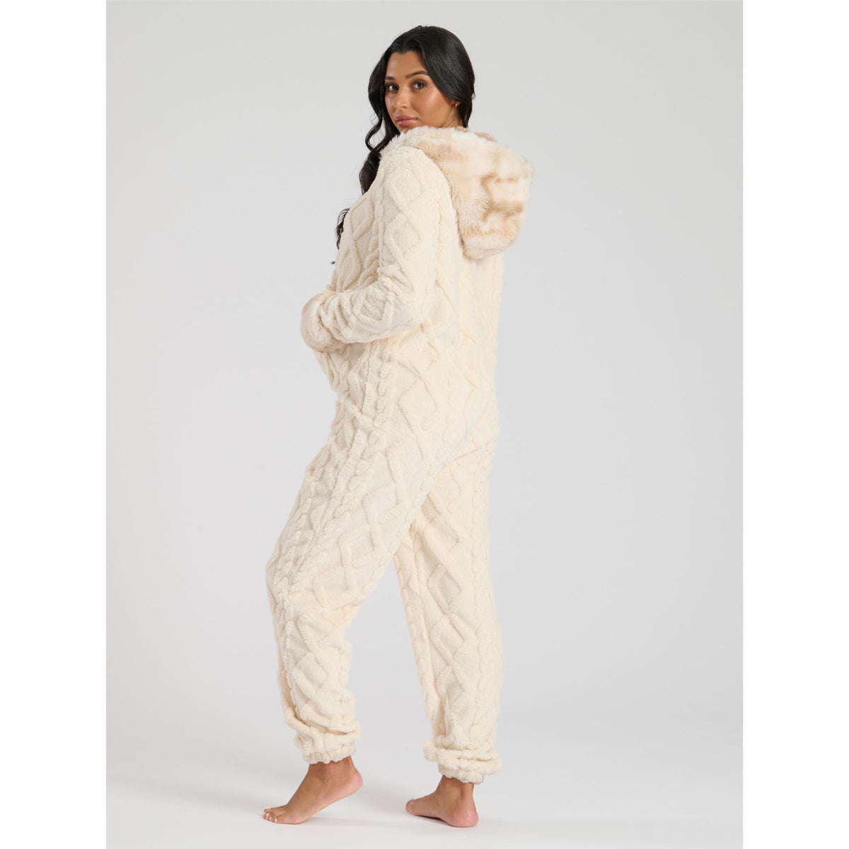 Loungeable Womens Cable Cut Faux Fur Sherpa Fleece Onesie Loungeable