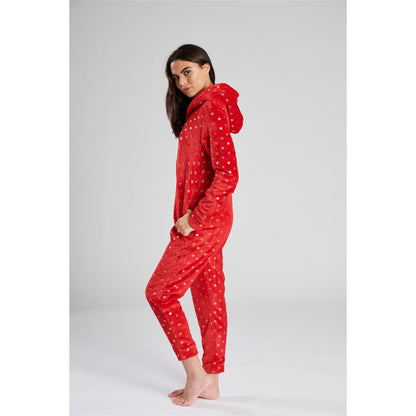 Loungeable Womens Star Fleece Onesie - Red/Gold