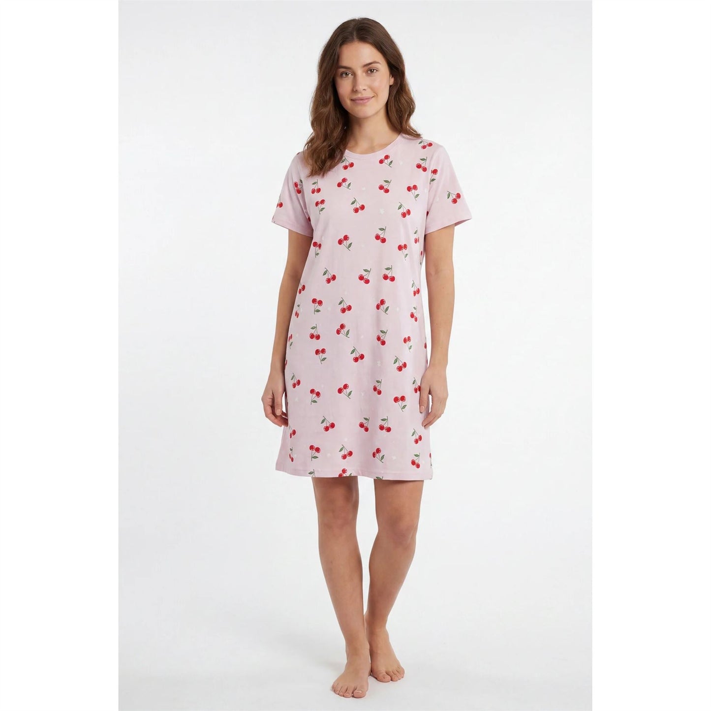 Gaubert Womens Cherry Print Short Sleeve Nightdress - Pink Gaubert