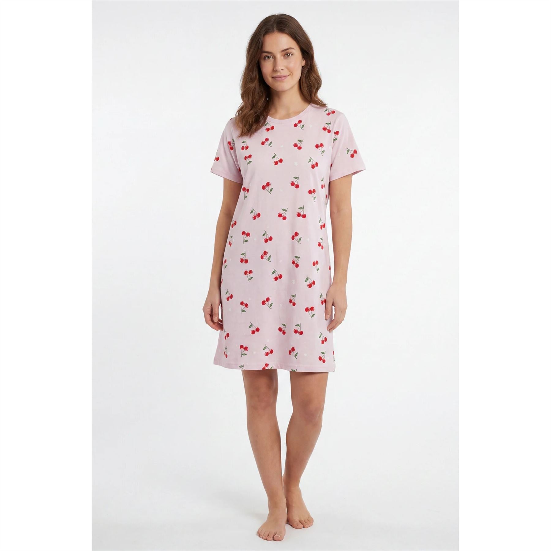 Gaubert Womens Cherry Print Short Sleeve Nightdress - Pink Gaubert