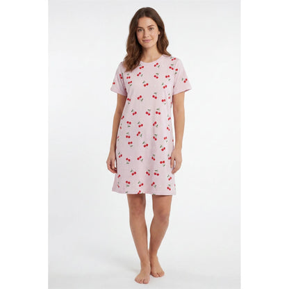 Gaubert Womens Cherry Print Short Sleeve Nightdress - Pink Gaubert