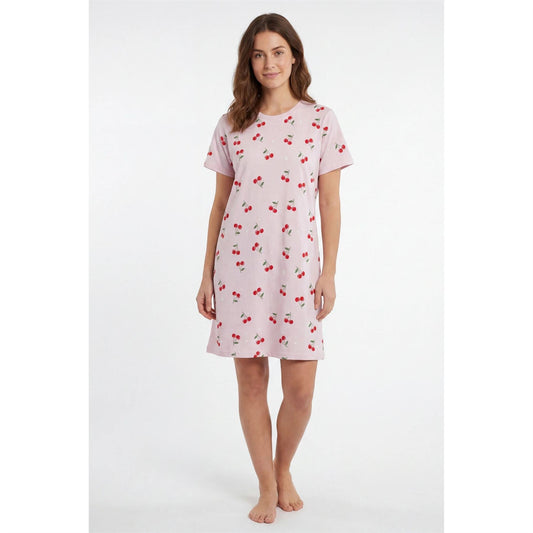 Gaubert Womens Cherry Print Short Sleeve Nightdress - Pink Gaubert