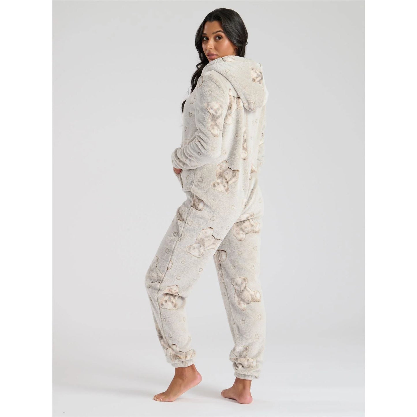 Loungeable Womens Teddy Bear Print Fleece Onesie - Taupe