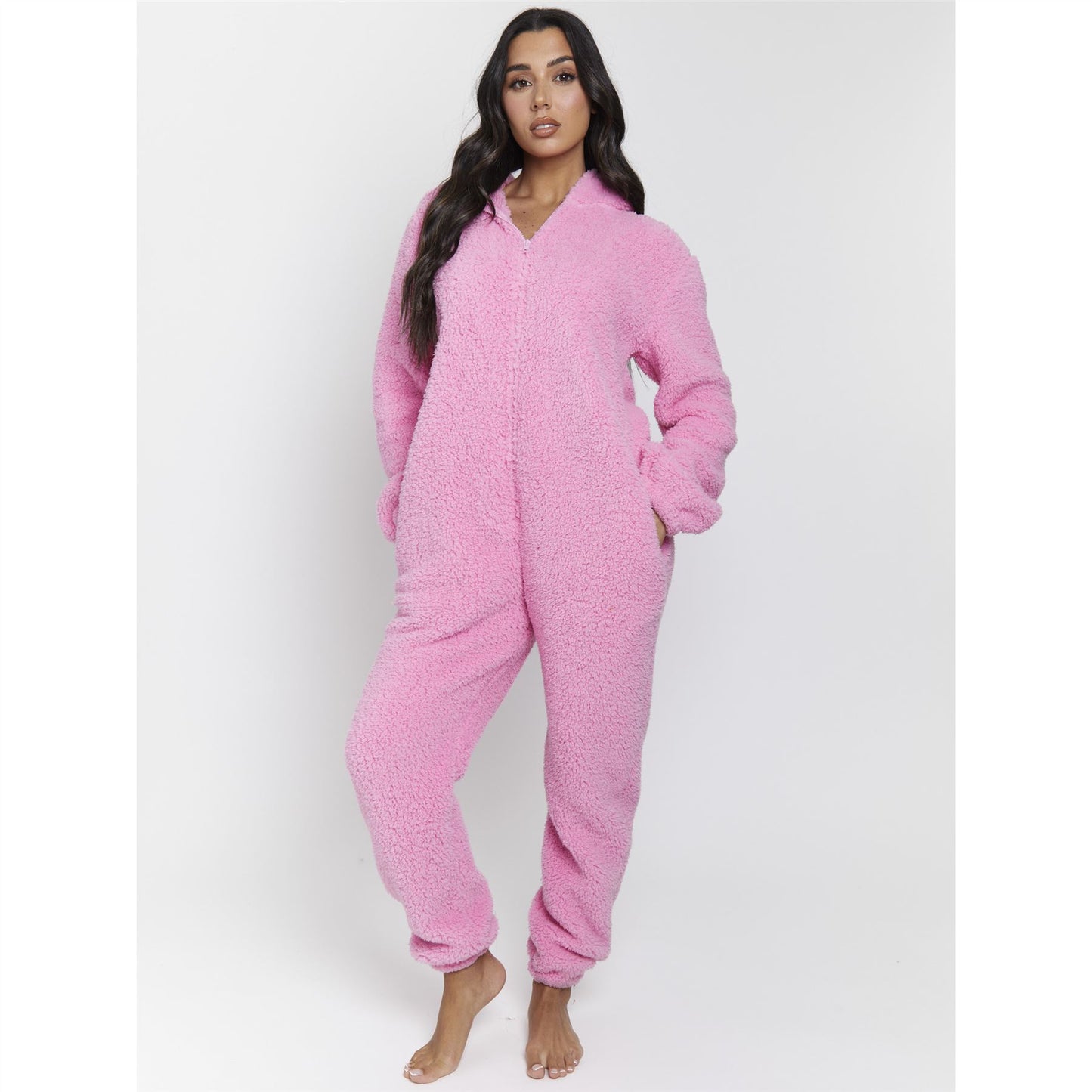 Loungeable Womens Sherpa Fleece Teddy Bear Onesie - Hot Pink