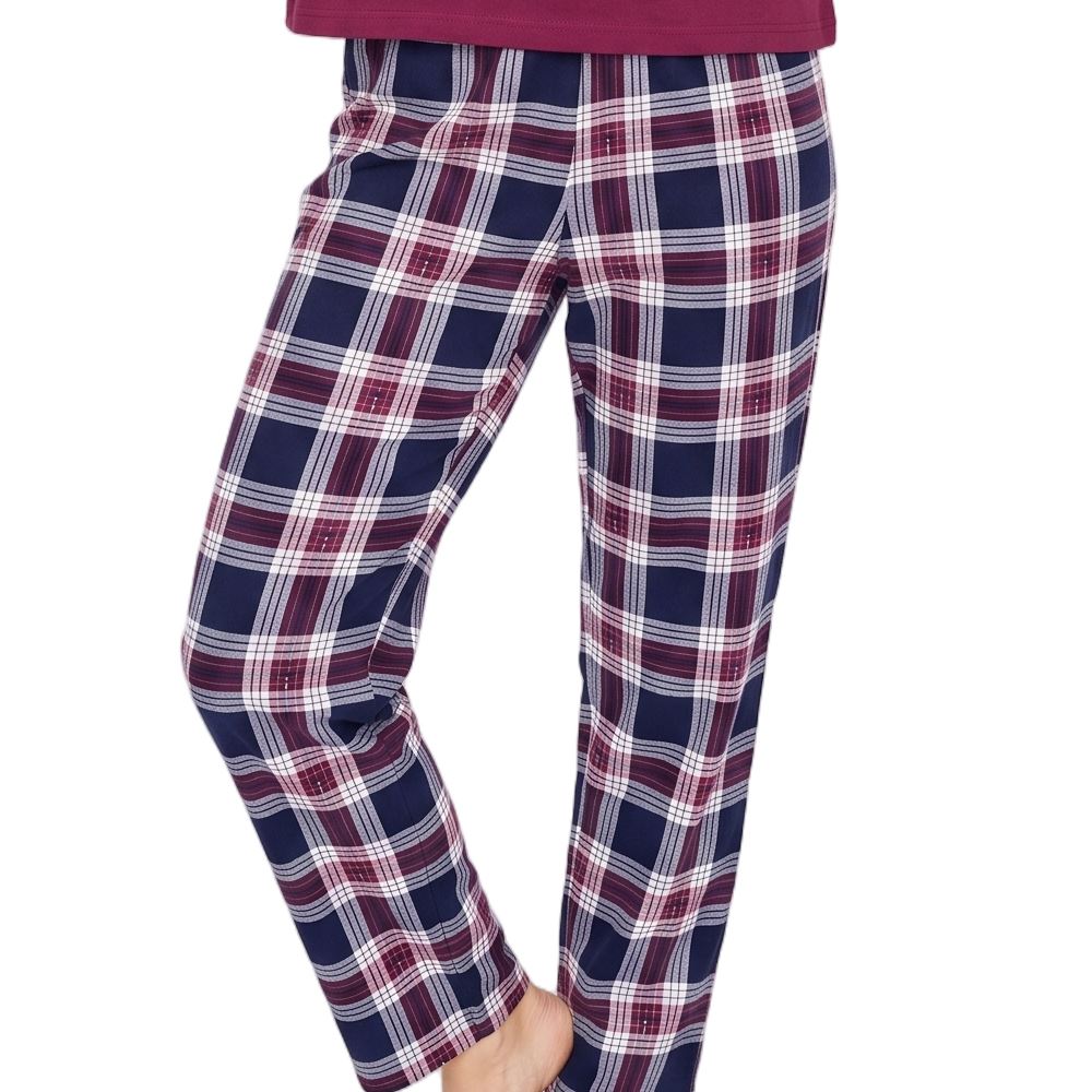 Indigo Sky Womens Check Jersey Pyjamas - Burgundy Indigo Sky