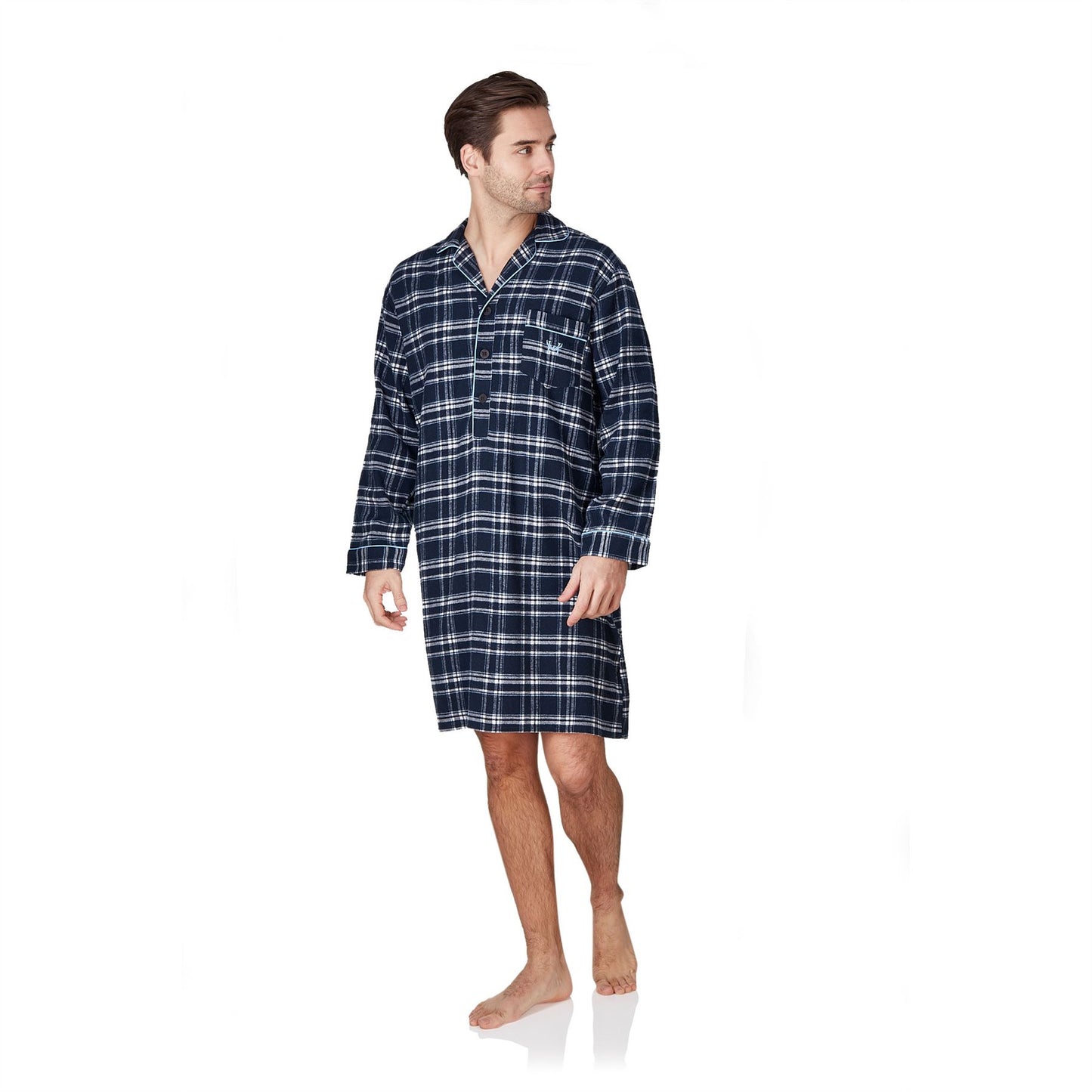 Haigman Mens Brushed Cotton Nightshirt - Black/Blue Check