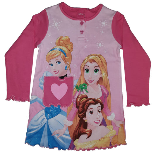 Girls Disney Princess Longer Sleeve Nightdress - Fushia