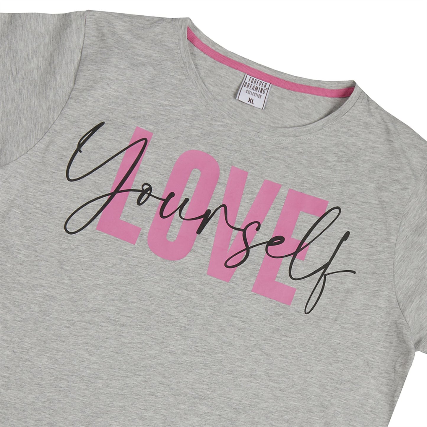 Forever Dreaming Womens 'Love Yourself' Pyjama Set - Grey/Black