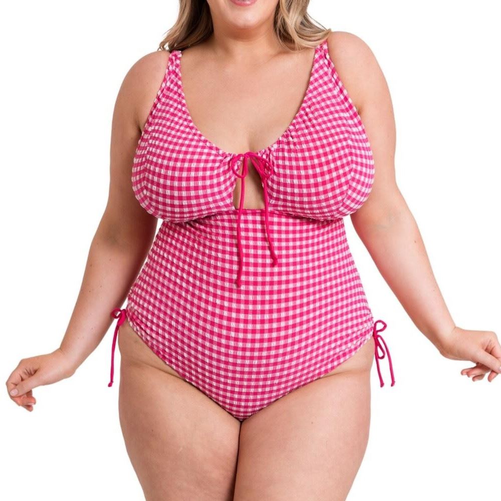Curvy Kate Holiday Check Non Wired Swimsuit - Raspberry Pink