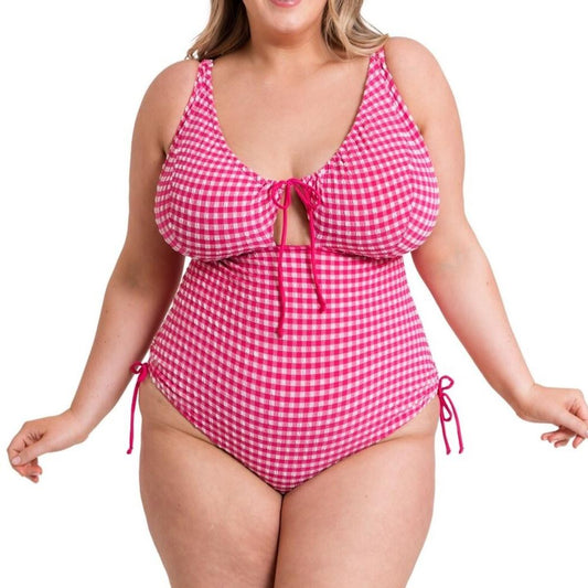 Curvy Kate Holiday Check Non Wired Swimsuit - Raspberry Pink
