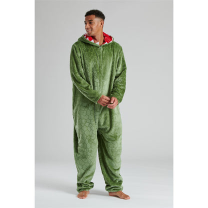 Loungeable Mens Dinosaur Fleece Onesie - Green