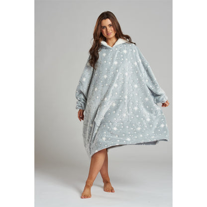 Loungeable Womens Sparkle Star Luxury Fleece Snuggle Hoodie - Grey