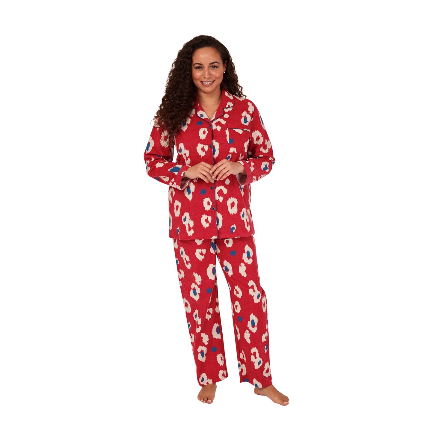 Indigo Sky Womens Animal Print Brushed Cotton Pyjama Set - Spice Red
