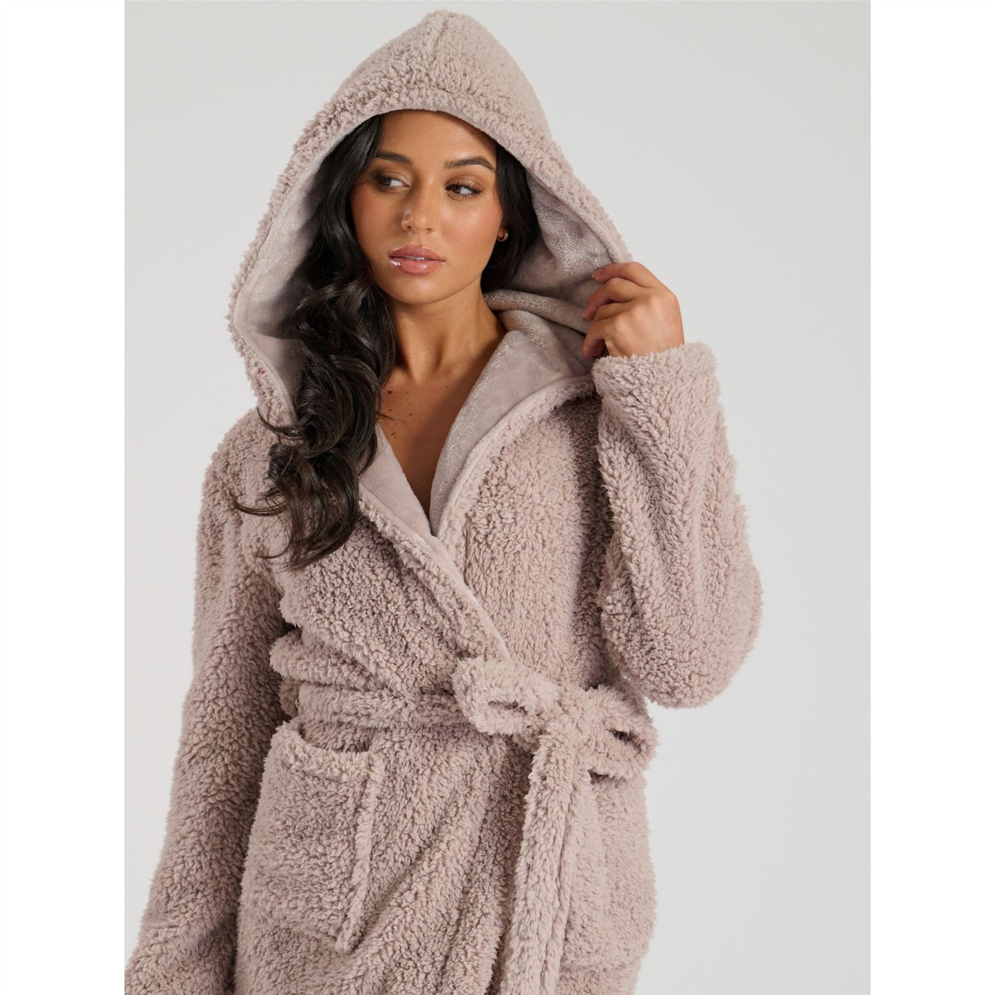 Loungeable Luxury Sherpa Fleece Maxi Robe - Mink