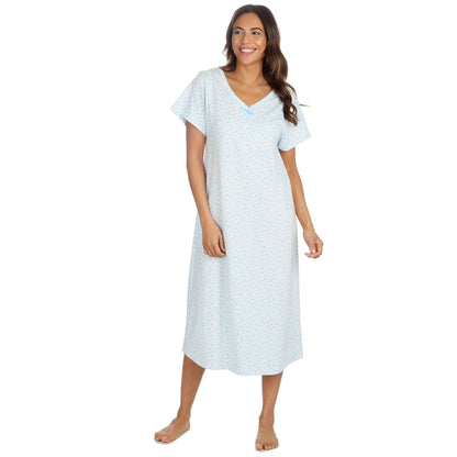 Cottonique Short Sleeve Pastel Spot Longline Nightdress - Blue Cottonique