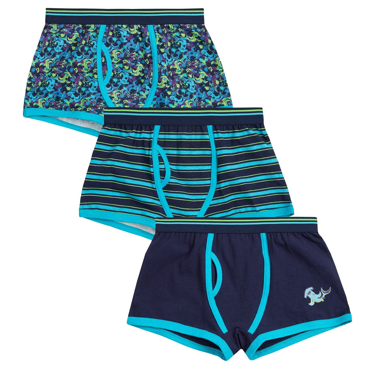 4Kidz Boys Boxer Shorts (3 Pack) - Shark/Stripe (2-6 Years)