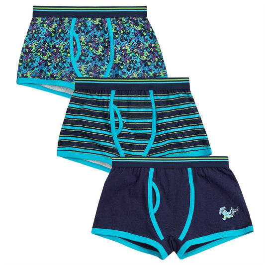 4Kidz Boys Boxer Shorts (3 Pack) - Shark/Stripe (2-6 Years)