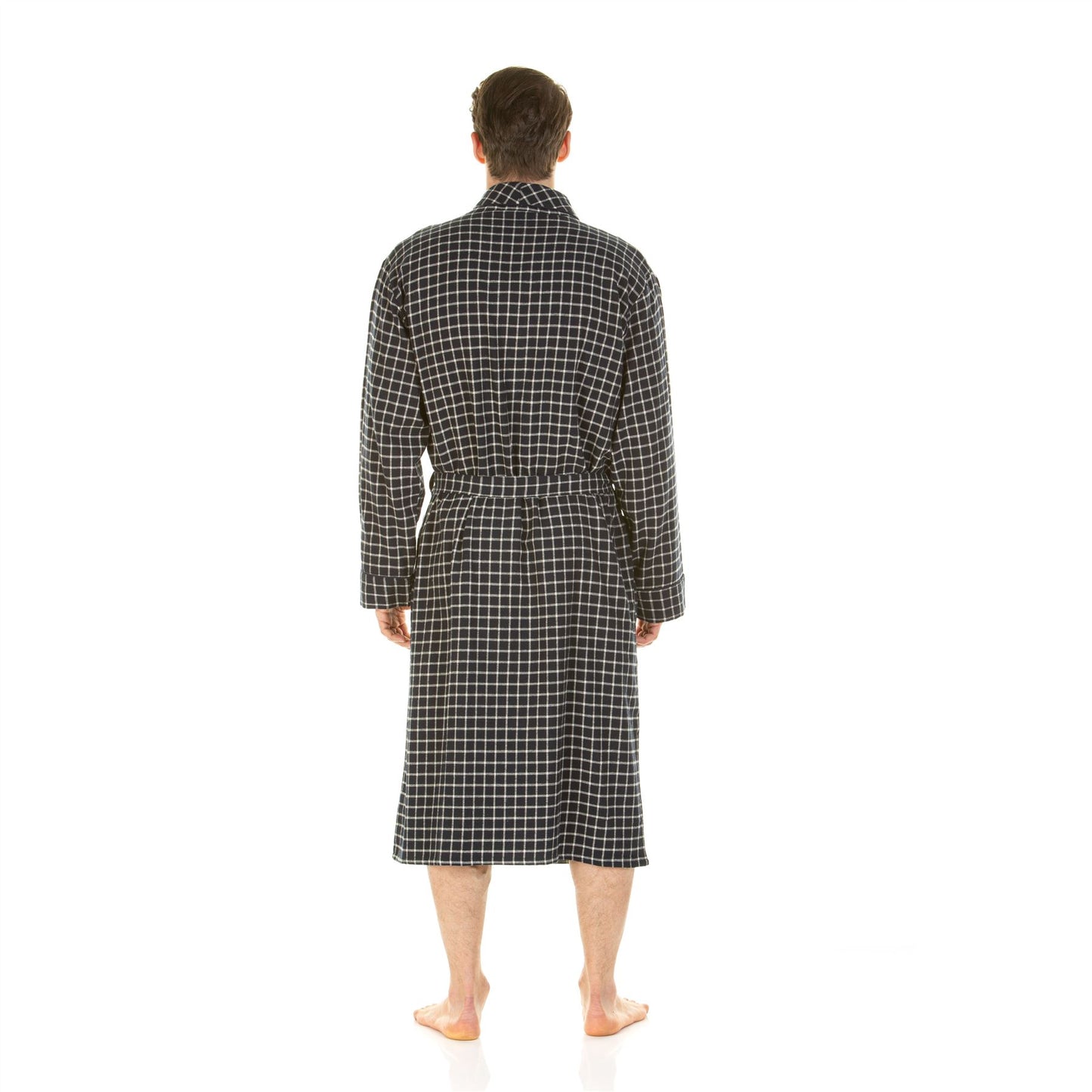 Haigman Mens Brushed Cotton Robe - Navy Check
