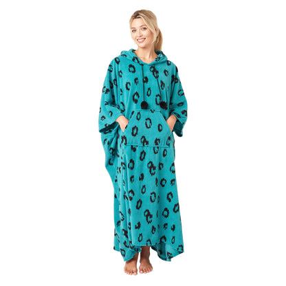 Indigo Sky Womens Fleece Animal Print Oversized Poncho - Teal
