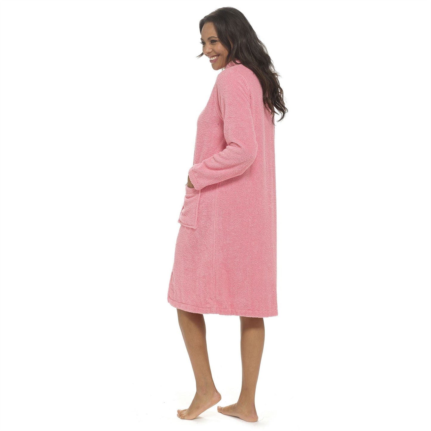 Tom Franks Womens Zip Through Towelling House Coat - Pink Tom Franks