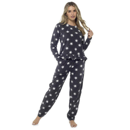 Foxbury Womens Star Print Ruffle Fleece Pyjamas - Charcoal