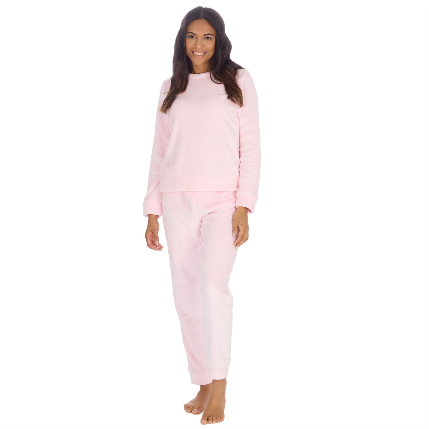 Forever Dreaming Womens Plush Fleece Pyjama Set - Baby Pink