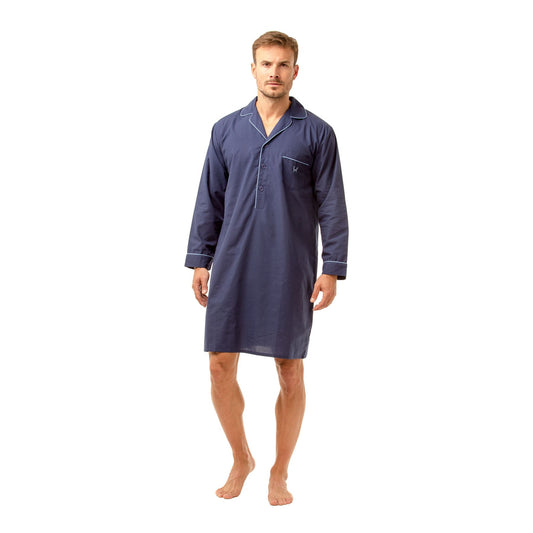 Haigman Mens Easy Care Long Sleeve Nightshirt - Navy