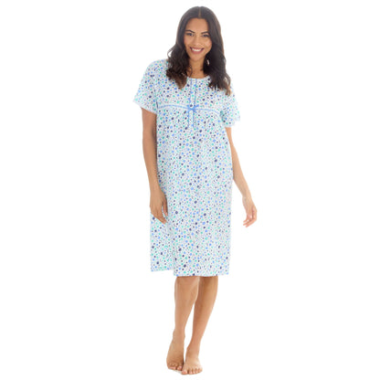 Countess Christie Short Sleeve Woven Poplin Floral Nightdress - Blue/Mint