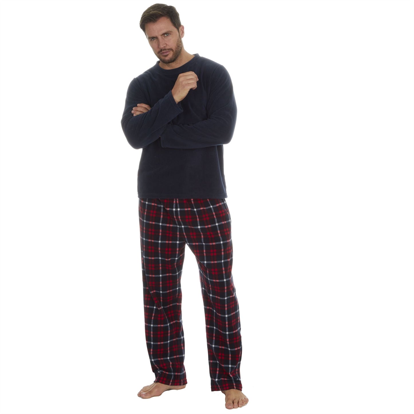 Cargo Bay Mens Fleece Pyjamas - Navy/Red Check