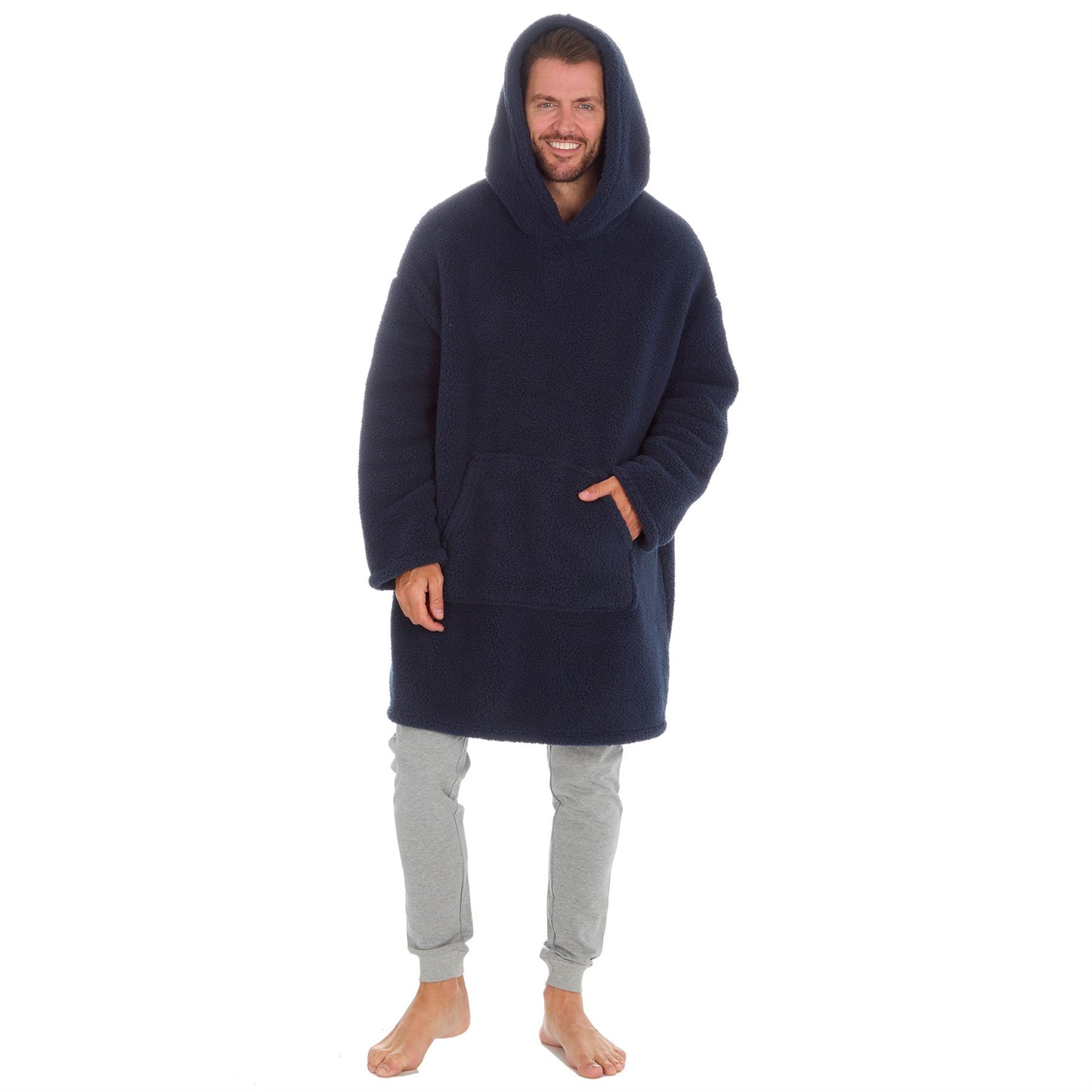 Huggable Hoodie Mens Borg Fleece Oversized Hoodie - Navy
