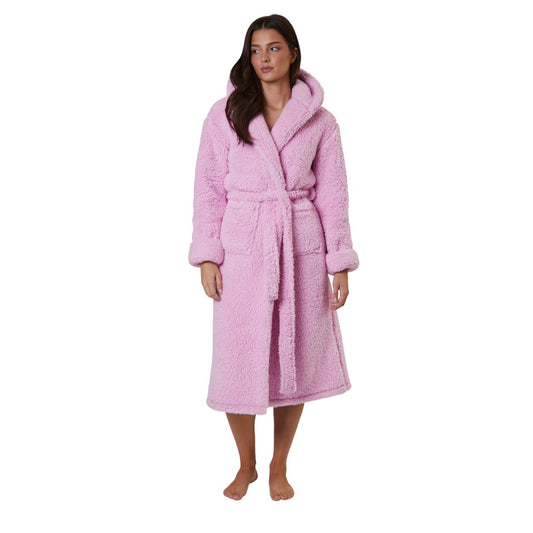 Loungeable Chunky Sherpa Hooded Midi Robe - Pink