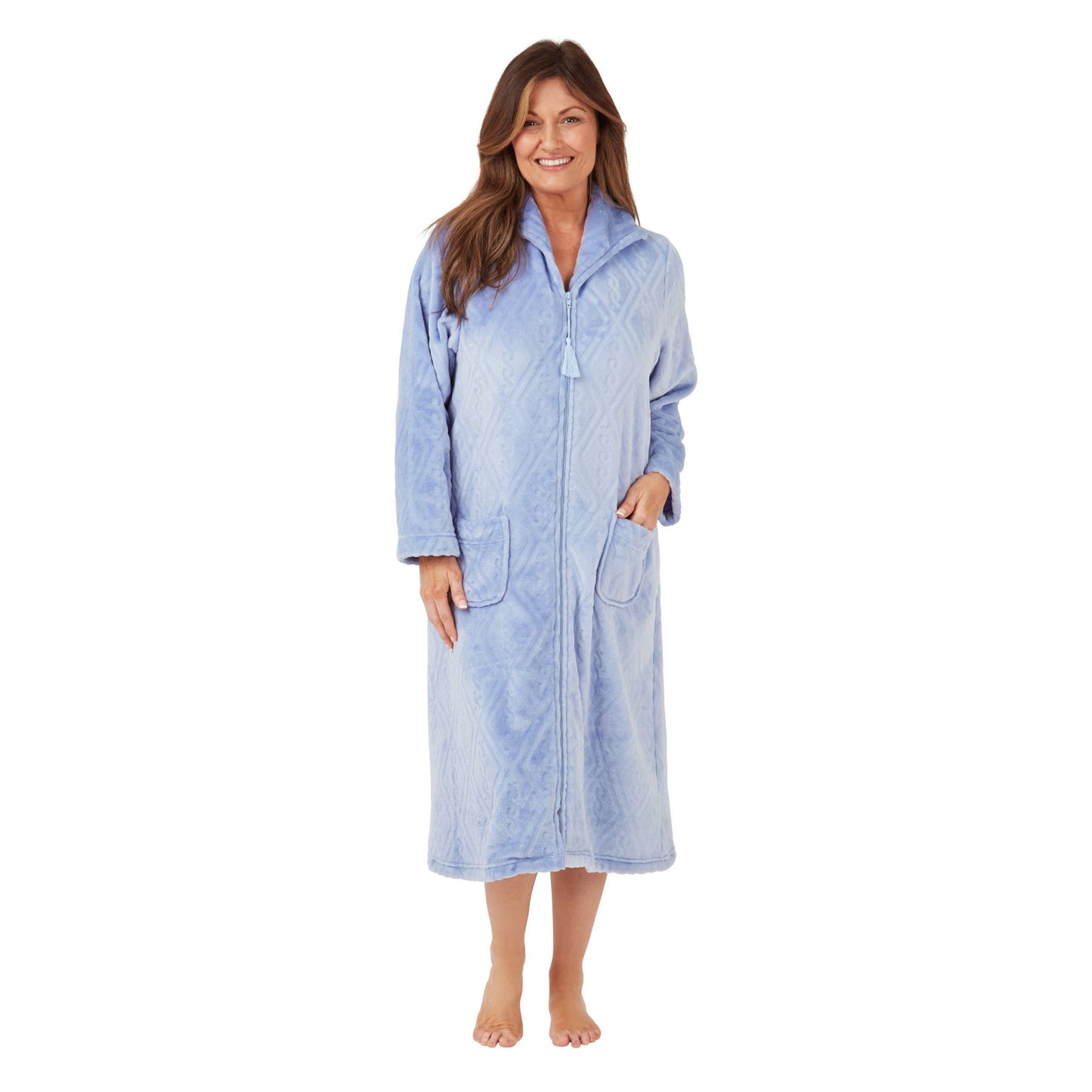 Marlon Women's Embossed Zip Through Housecoat - Blue