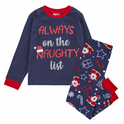 PJ's Kids Christmas 'Naughty List' Pyjamas - Navy (2-6 Years)