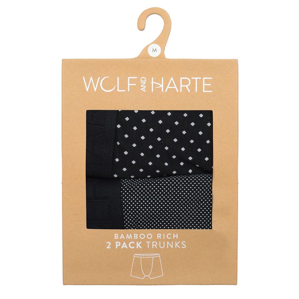 Wolf and Harte Mens Bamboo Rich Trunks (2 Pack) - Black Dots