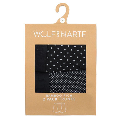 Wolf and Harte Mens Bamboo Rich Trunks (2 Pack) - Black Dots