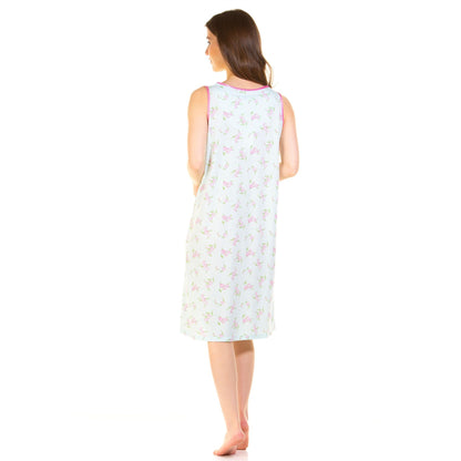 La Marquise Sleeveless Jersey Floral Nightdress - Aqua