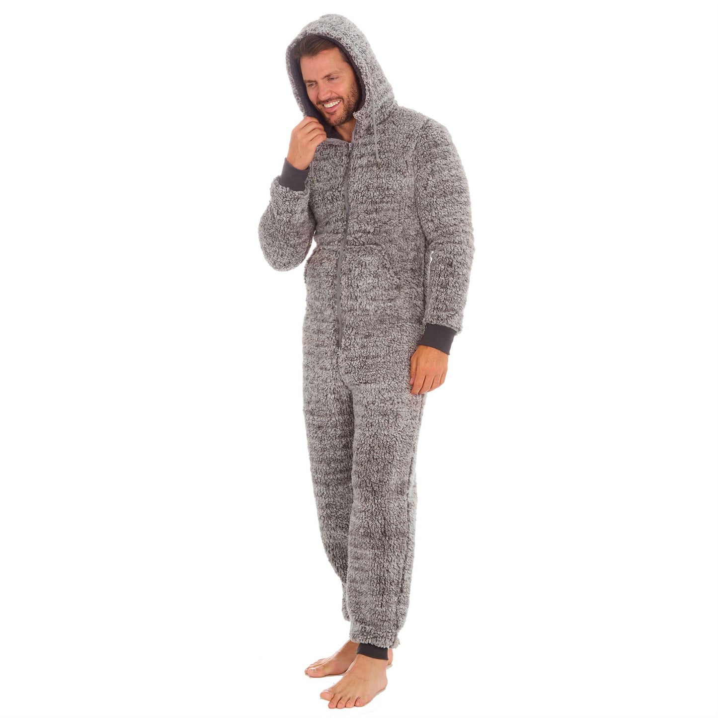 Cargo Bay Mens Frosted Sherpa Fleece Onesie - Grey