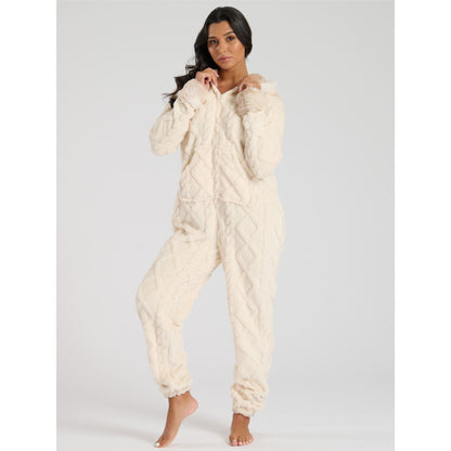 Loungeable Womens Cable Cut Faux Fur Sherpa Fleece Onesie Loungeable