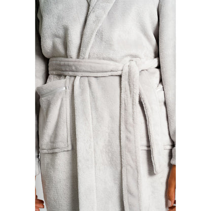 Loungeable Womens Satin Trim Fleece Hooded Robe - Silver