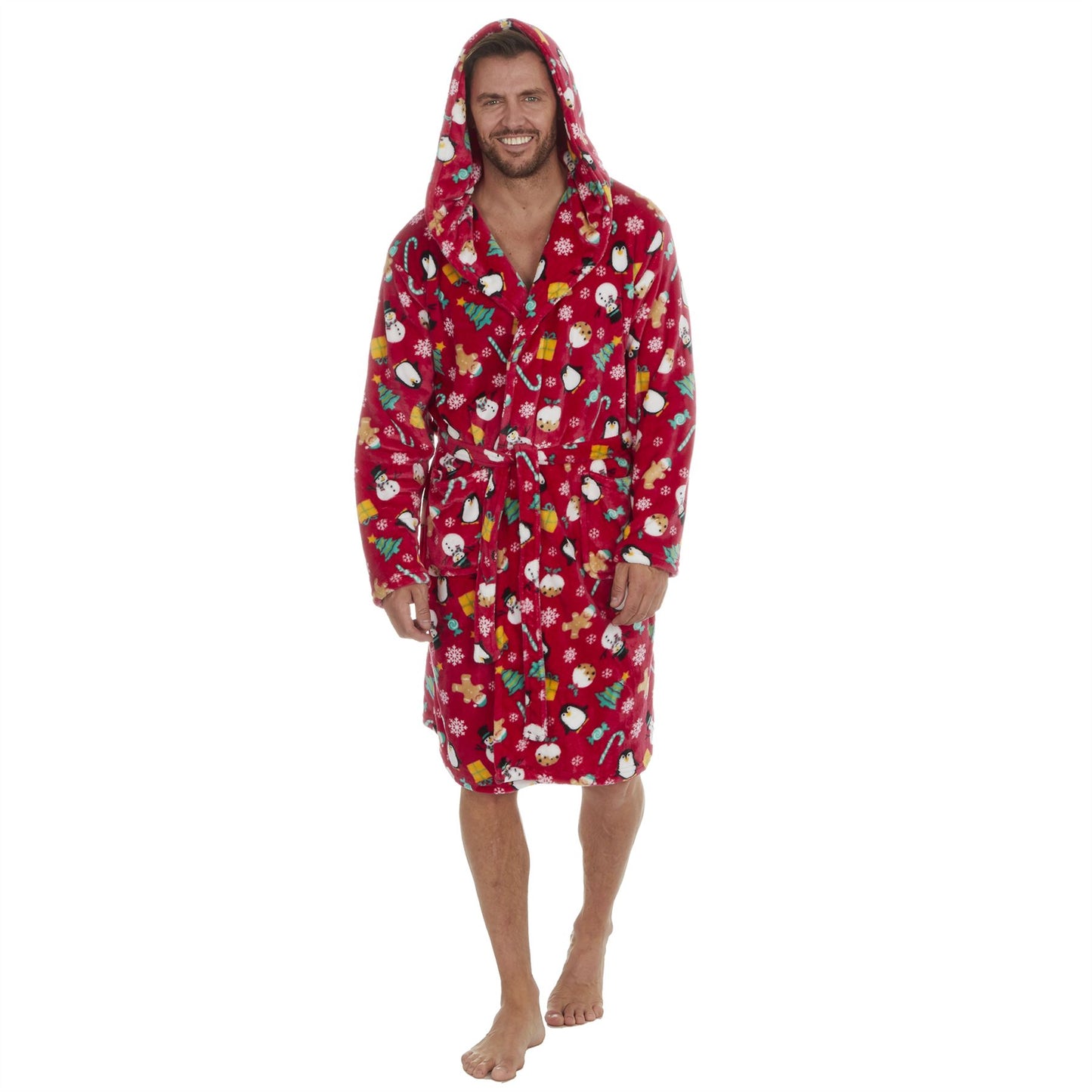 Slumber Party Unisex Christmas Print Flannel Fleece Robe - Red