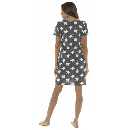Foxbury Womens Jersey Star Print Nightdress - Grey Marl