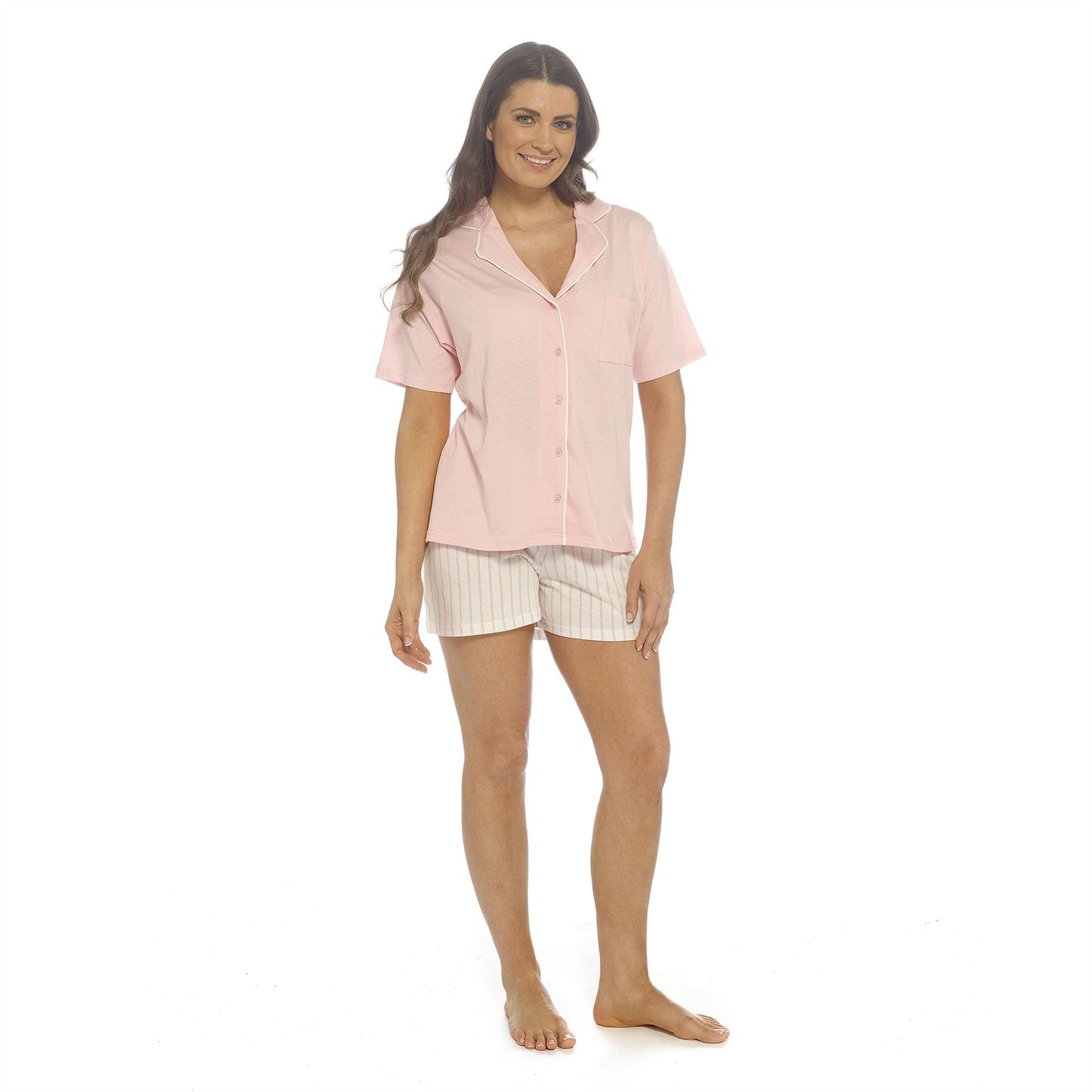 Follow That Dream Womens Jersey Pyjamas With Stripe Shorts - Pink Follow That Dream