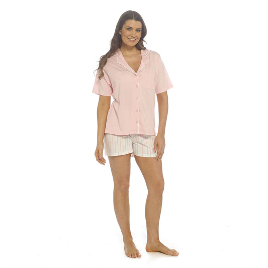 Follow That Dream Womens Jersey Pyjamas With Stripe Shorts - Pink Follow That Dream