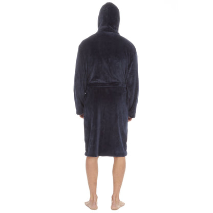 Pierre Roche Mens Flannel Fleece Hooded Robe - Navy (3XL-5XL) Pierre Roche