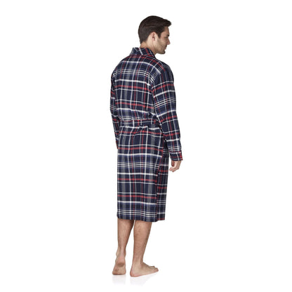 Haigman Mens Brushed Cotton Robe - Navy/Red Check Haigman